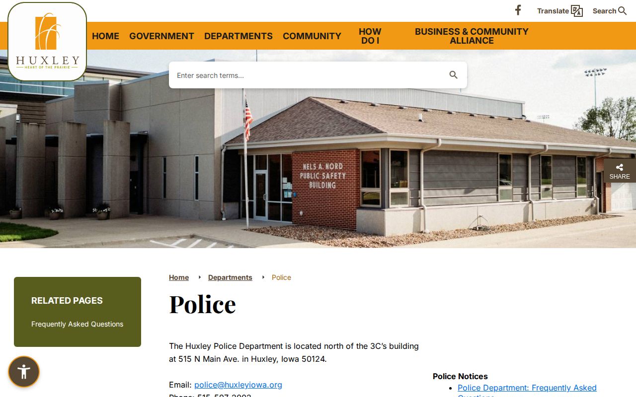 Huxley Police Department official webpage