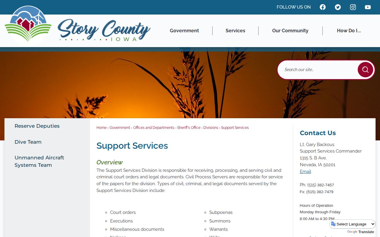 Story County warrant Support Services official record page