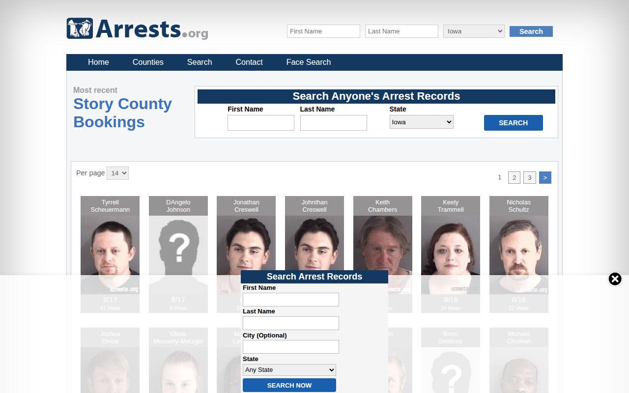 Unofficial Arrests.org Story County mugshot page for source verification